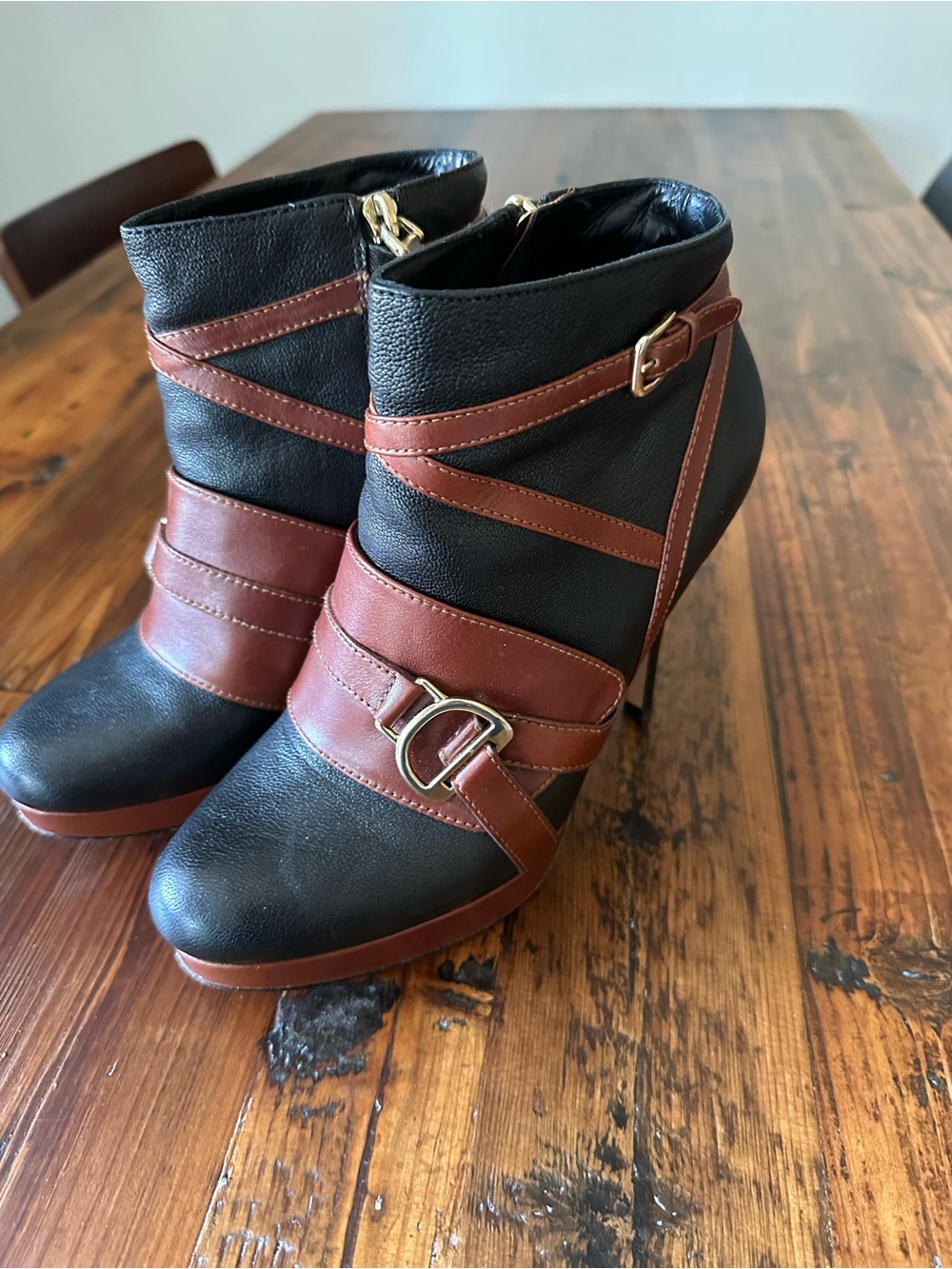 Cole Haan Black and Brown Strappy Ankle Booties - Picture 1 of 5